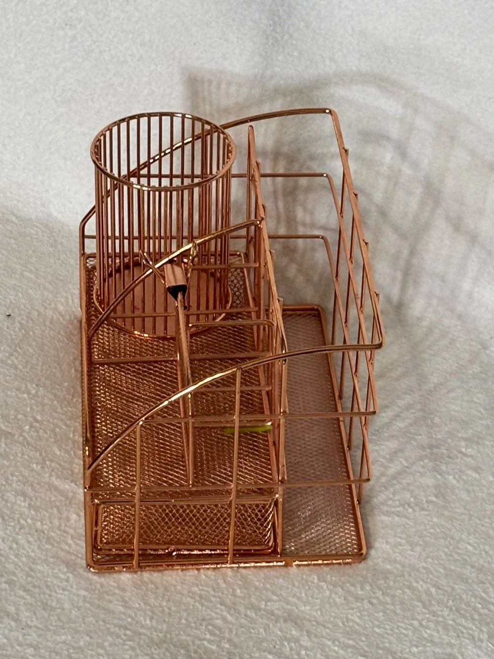 Metal Desk Organizer Caddy in Rose Gold - Multi-Compartment Storage